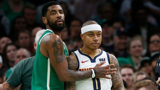 Boston Celtics guard Kyrie Irving and Denver Nuggets guard Isaiah Thomas