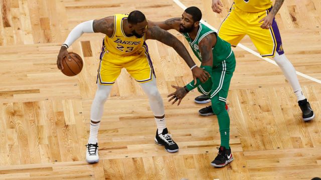 Los Angeles Lakers forward LeBron James and Boston Celtics guard Kyrie Irving