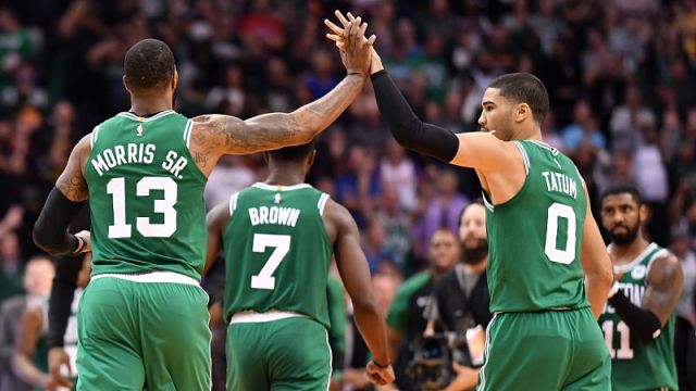 Boston Celtics forwards Marcus Morris and Jayson Tatum