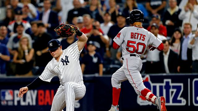 New York Yankees first baseman Luke Voit and Boston Red Sox outfielder Mookie Betts