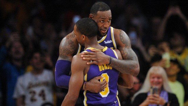 Los Angeles Lakers' Rajon Rondo And LeBron James