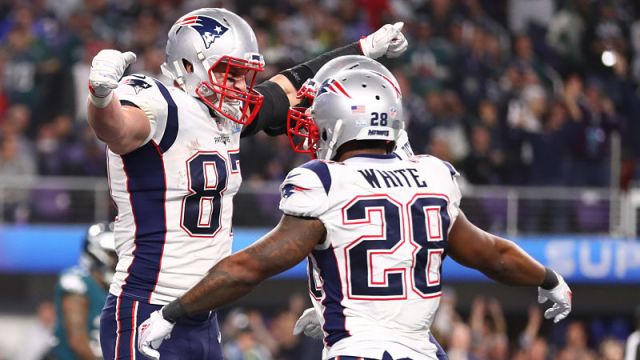 Rob Gronkowski and New England Patriots running back James White