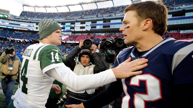 New York Jets quarterback Sam Darnold and New England Patriots quarterback Tom Brady