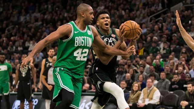Boston Celtics' Al Horford And Milwaukee Bucks' Giannis Antetokounmpo