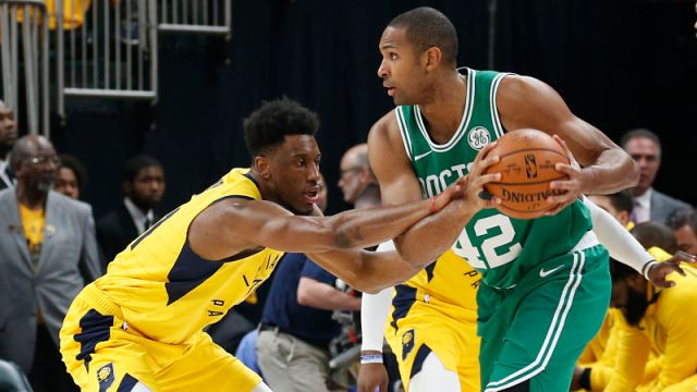 Boston Celtics forward Al Horford and Indiana Pacers forward Thaddeus Young