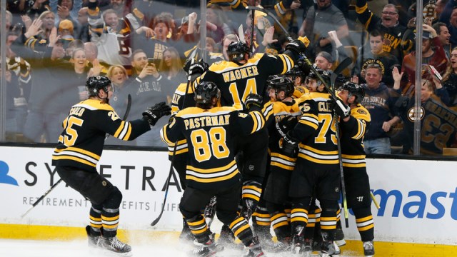 Boston Bruins Celebrate Game 1 OT Victory