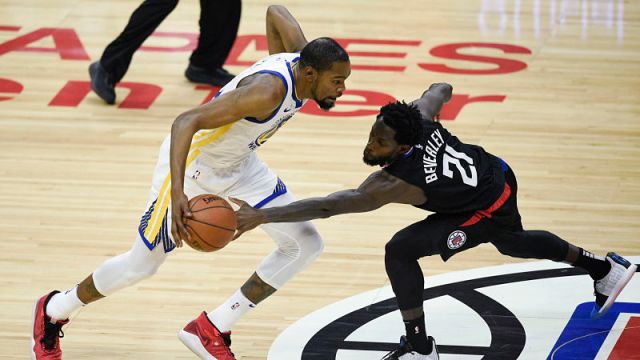 Golden State Warriors forward Kevin Durant and Los Angeles Clippers guard Patrick Beverley