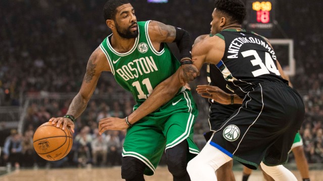 Boston Celtics point guard Kyrie Irving and Milwaukee Bucks forward Giannis Antetokounmpo