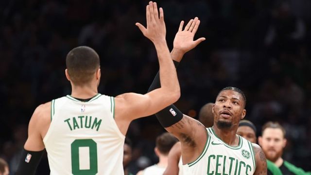 Boston Celtics guards Jayson Tatum and Marcus Smart