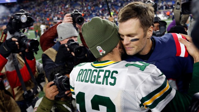 Patriots Tom Brady with Packers Aaron Rodgers
