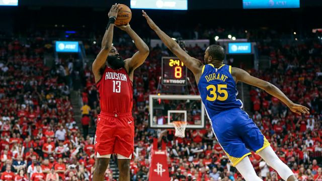 Houston Rockets guard James Harden and Golden State Warriors forward Kevin Durant