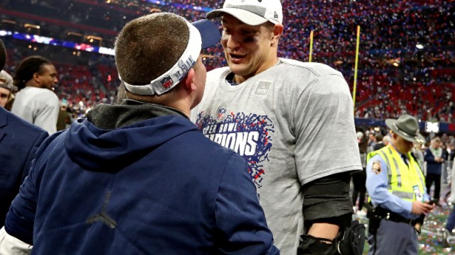 New England Patriots tight end Rob Gronkowski and offensive coordinator Josh McDaniels