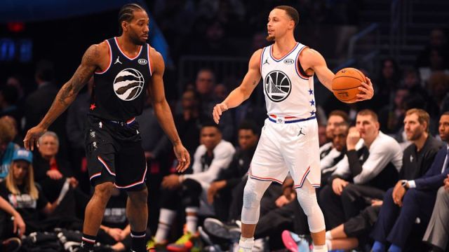 Toronto Raptors forward Kawhi Leonard and Golden State Warriors guard Stephen Curry