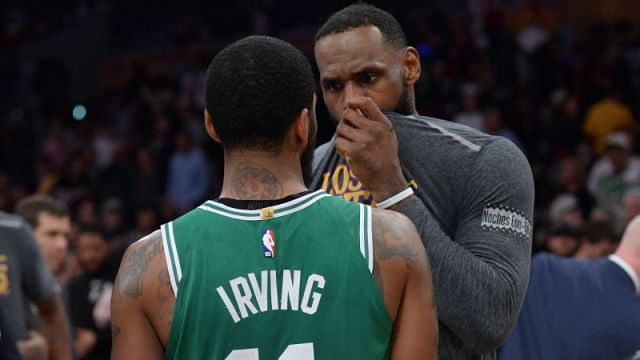 Boston Celtics point guard Kyrie Irving and Los Angeles Lakers forward LeBron James