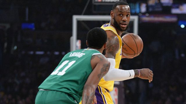 Boston Celtics guard Kyrie Irving and Los Angeles Lakers forward LeBron James