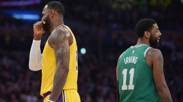 Los Angeles Lakers forwardLeBron James and Boston Celtics point guard Kyrie Irving