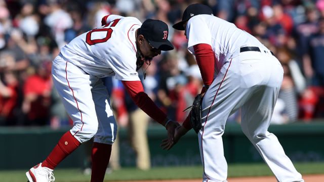 Boston Red Sox right fielder Mookie Betts and third baseman Rafael Devers
