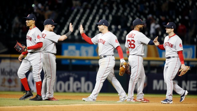 Boston Red Sox Celebrate Victory Over Chicago White Sox