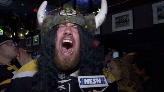 Yelling Bruins Fan Viking Helmet