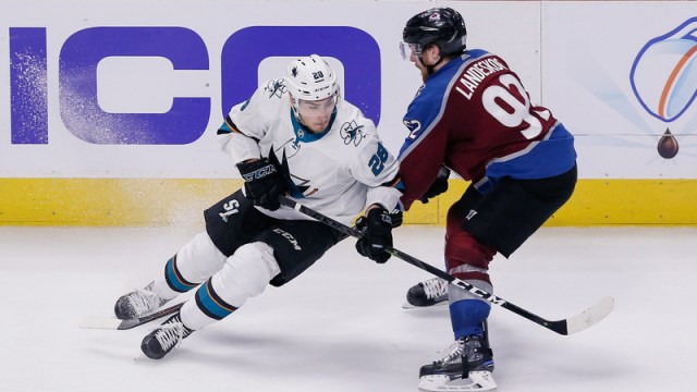 San Jose Sharks Right Wing Timo Meier And Colorado Avalanche Left Wing Gabriel Landeskog