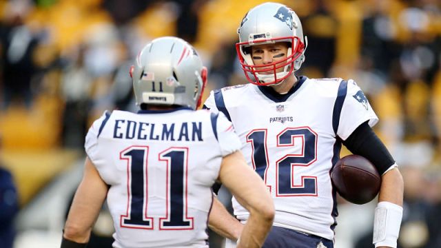 New England Patriots' Julian Edelman And Tampa Bay Buccaneers QB Tom Brady
