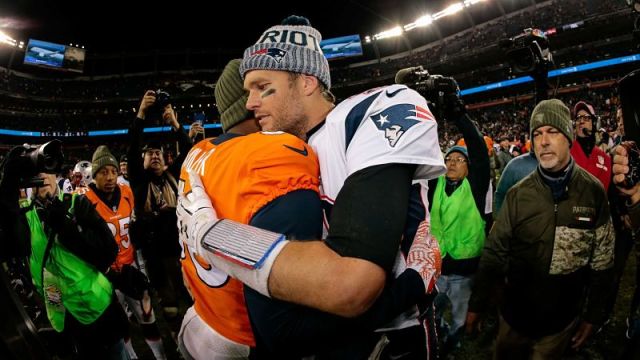 New England Patriots quarterback Tom Brady and Denver Broncos linebacker Von Miller