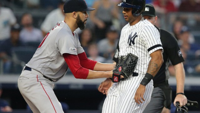 New York Yankees center fielder Aaron Hicks (31) and Boston Red Sox pitcher David Price