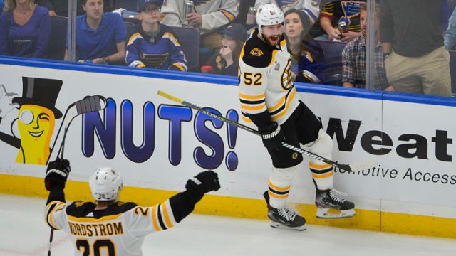 Boston Bruins forwards Joakim Nordstrom and Sean Kuraly
