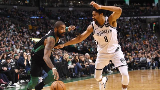 Boston Celtics guard Kyrie Irving and Brooklyn Nets guard Spencer Dinwiddie