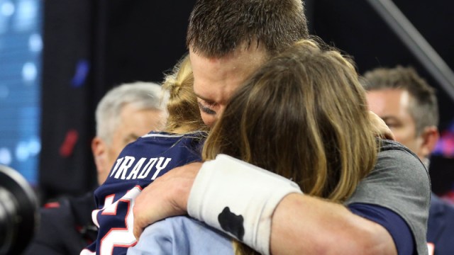 Former New England Patriots quarterback Tom Brady (12), wife Gisele Bundchen and daughter