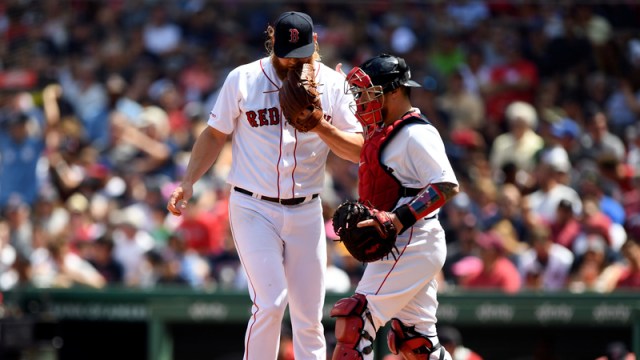 Boston Red Sox Pitcher Andrew Cashner And Catcher Christian Vazquex