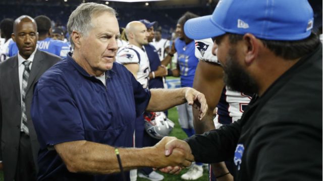 New England Patriots head coach Bill Belichick and Detroit Lions head coach Matt Patricia
