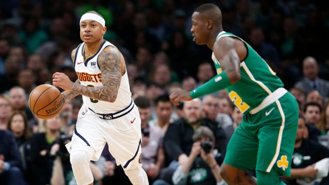 Denver Nuggets point guard Isaiah Thomas and Boston Celtics point guard Terry Rozier