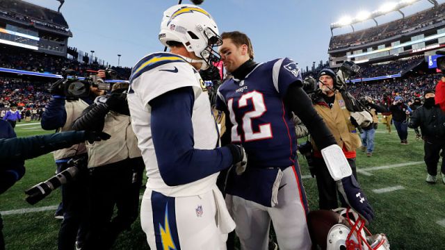 Los Angeles Chargers quarterback Philip Rivers and New England Patriots quarterback Tom Brady