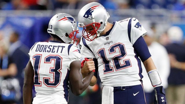 New England Patriots wide receiver Phillip Dorsett and quarterback Tom Brady