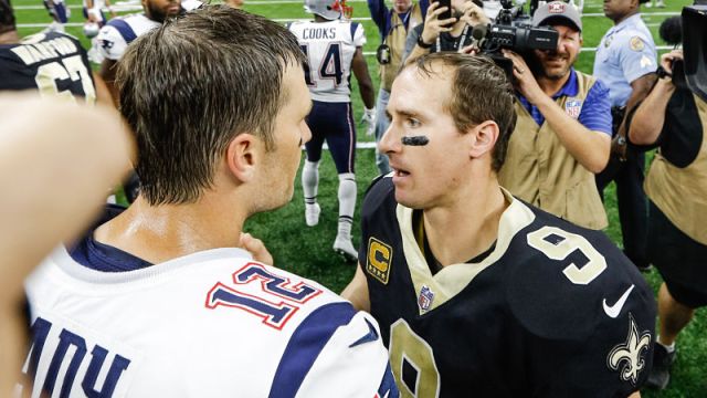 New England Patriots quarterback Tom Brady and New Orleans Saints quarterback Drew Brees