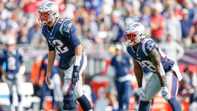 New England Patriots quarterback Tom Brady and running back James White