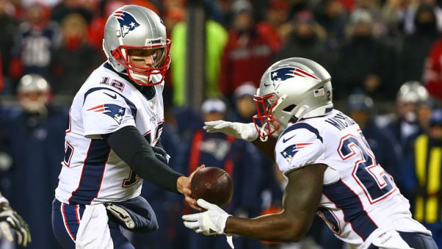 New England Patriots quarterback Tom Brady and running back Sony Michel