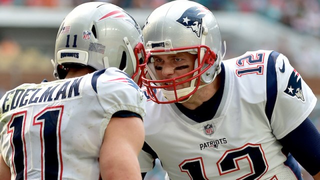 New England Patriots wide receiver Julian Edelman, quarterback Tom Brady