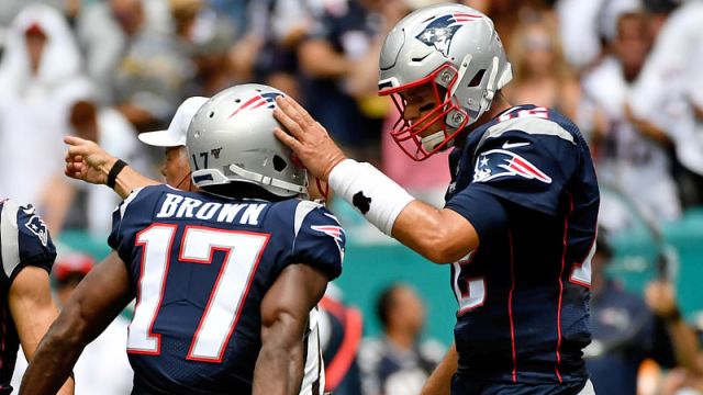 New England Patriots quarterback Tom Brady and receiver Antonio Brown