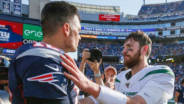 New England Patriots quarterback Tom Brady and New York Jets quarterback Luke Falk