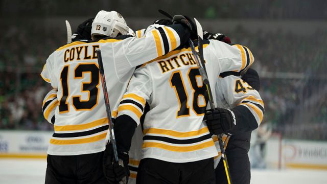 Boston Bruins Charlie Coyle, Brett Ritchie