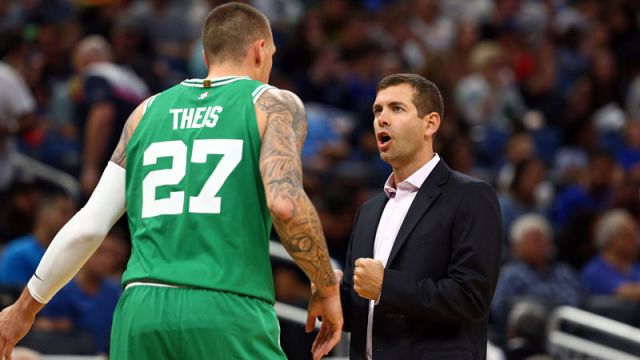 Boston Celtics head coach Brad Stevens and center Daniel Theis