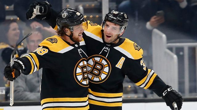 Boston Bruins center Patrice Bergeron and right wing David Pastrnak