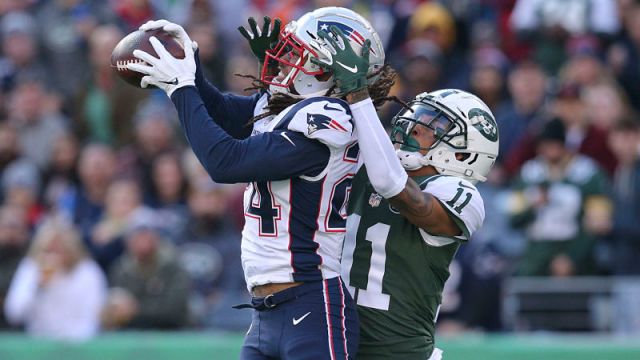 New England Patriots cornerback Stephon Gilmore and New York Jets wide receiver Robby Anderson