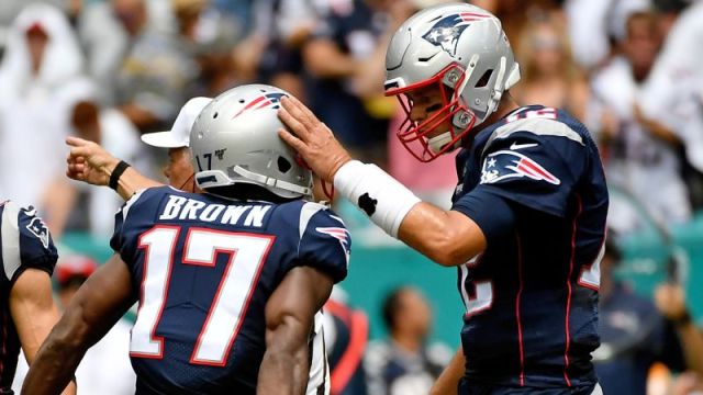 New England Patriots quarterback Tom Brady and Antonio Brown