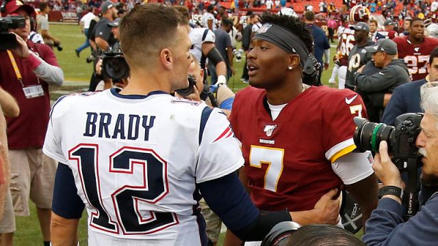 New England Patriots quarterback Tom Brady and Washington Redskins quarterback Dwayne Haskins