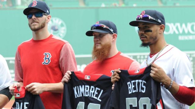 Boston Red Sox pitchers Chris Sale and Craig Kimbrel and right fielder Mookie Betts