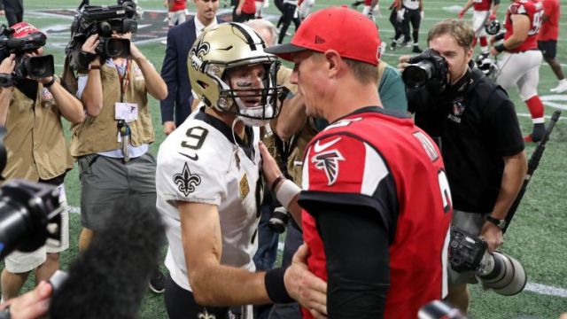 New Orleans Saints quarterback Drew Brees and Atlanta Falcons quarterback Matt Ryan