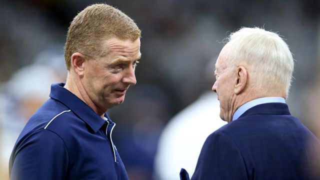 Dallas Cowboys head coach Jason Garrett and owner Jerry Jones